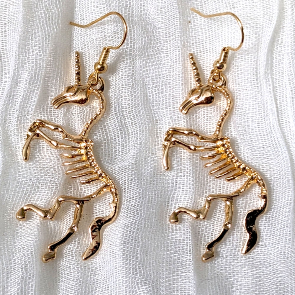 DCLF Unicorn Skeleton Goldtone Dangle Earrings